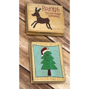2 2008 HAMPTON ART STUDIO G RUBBER STAMPS RUDOLPH REINDEER HOLIDAY BY KATIE HALL